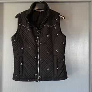 Rod's Western Yokes Quilted Womens Sleeveless Zip Vest sz M Rhinestones Sequins